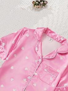 Girls' Fashion Cute Sheep Print Satin Fabric Short Sleeve Loose Casual Loungewear Shorts Set - Multicolor - View 3
