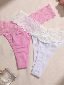 Lullawish Set de 3 tangas de moda con parches de encaje de unicolor sin costuras - Multicolor - Ver 3
