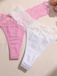Lullawish Set de 3 tangas de moda con parches de encaje de unicolor sin costuras - Multicolor - Ver 4