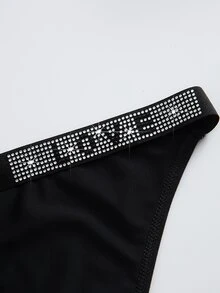 Wedaily 8pcs Multicolor Luxury Rhinestone Decorated Women's Comfortable Thong Panties - Black - View 7