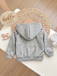 SHEIN 嬰兒女童男童連帽拉鍊厚款複合抓絨內裡開襟外套 秋季夾克 適合冬季 - 灰色 - 查看 2