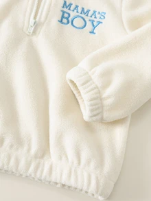Baby Boy, Toddler Autumn/Winter Thermal Lined Thick Casual Cute Stand Collar Half-Zip Fleece Sweatshirt And Denim Pants Set, Baby Tracksuit, Baby Winter Clothes, Outfit Sets - Blue - View 9