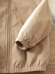 SHEIN 男女嬰兒/幼兒 2件組秋冬休閒時尚拼色拼接立領運動衫套裝，夾克套裝，嬰兒運動服，嬰兒冬季衣物 - 卡其色 - 查看 4