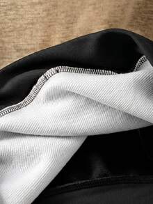 SHEIN 青少年男孩休閒寬鬆舒適百搭趣味拼接拼色連帽開襟運動衫秋季外套，適合外出穿著 - 卡其色 - 查看 5