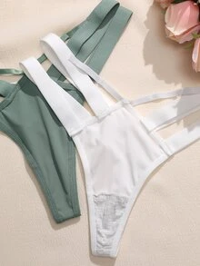 Snug Zone 3pcs/Set Women Solid Color Hollow Sexy Minimalist Design Thong Panties - Multicolor - View 3