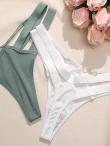 Snug Zone 3pcs/Set Women Solid Color Hollow Sexy Minimalist Design Thong Panties - Multicolor - View 4