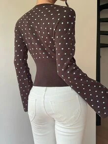 Siren Gaze Women's Brown Polka-Dot Pullover Sweater; A Slim-Fit, Round-Neck Style With Flared Sleeves-Suitable For Daily Wear And Commuting In Autumn And Winter - Brown - View 3