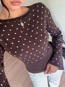 Siren Gaze Women's Brown Polka-Dot Pullover Sweater; A Slim-Fit, Round-Neck Style With Flared Sleeves-Suitable For Daily Wear And Commuting In Autumn And Winter - Brown - View 5