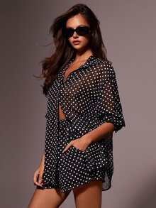 Athîral Women Two Pieces Outfits For Daily Wear Polka Dot - Black and White - View 3