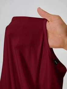 SHEIN PETITE 純色長袖修身白色T恤連身褲 - 酒紅色 - 查看 5
