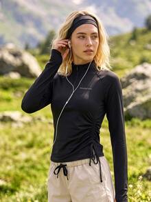 WanderVale Women's Side Drawstring Outdoor Long Sleeve T-Shirt - Black - View 5