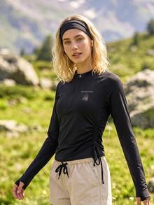 WanderVale Women's Side Drawstring Outdoor Long Sleeve T-Shirt - Black - View 4