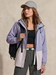 Exploreva Exploreva Women's Hooded Colorblock Zip-Up Casual Versatile Daily Outdoor Softshell Jacket - Purple - View 2