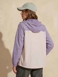 Exploreva Exploreva Women's Hooded Colorblock Zip-Up Casual Versatile Daily Outdoor Softshell Jacket - Purple - View 3