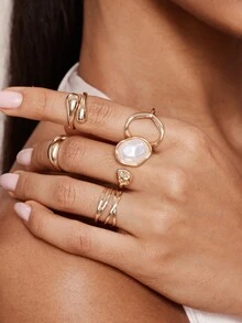 Valisandre Bộ 11 nhẫn phong cách Punk, bộ nhẫn hình học cổ điển cho nữ, quà tặng trang sức cá nhân hóa thời trang - Vàng - Xem 4