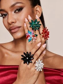 Valisandre 1pc Fashionable Luxury Minimalist Flower Open Ring, Daily/Party/Wedding Wear Valentines,Mom,Mother,Mother's Day,Gift - 2 - View 3