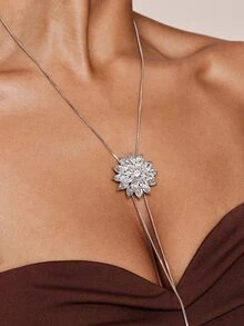 Valisandre Halsband med blomhänge i kubisk zirkonia och tröjkedja - Silver - Visa 3