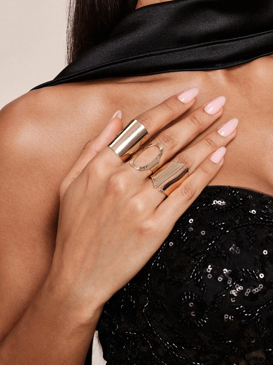 Valisandre 1 Set European & American Design Geometric Exaggerated Punk Style Retro Elegant Women Ring Set - Yellow Gold - View 1