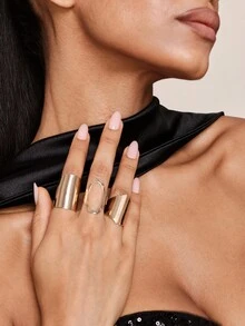 Valisandre 1 Set European & American Design Geometric Exaggerated Punk Style Retro Elegant Women Ring Set - Yellow Gold - View 7