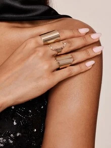 Valisandre 1 Set European & American Design Geometric Exaggerated Punk Style Retro Elegant Women Ring Set - Yellow Gold - View 4