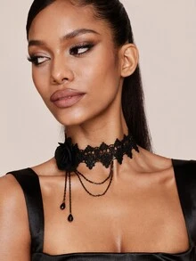 Valisandre 1pc Cross-Border Fashion Lace Necklace - Black - View 6