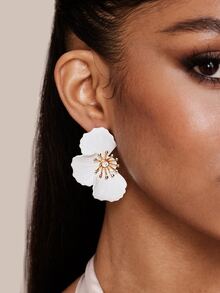 Valisandre 1 Pasang Anting Bunga Logam Berlapis Pernis, Gaya Minimalis, Cocok untuk Pemakaian Sehari-hari Kasual - Putih - View 5