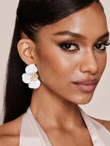 Valisandre 1 Pasang Anting Bunga Logam Berlapis Pernis, Gaya Minimalis, Cocok untuk Pemakaian Sehari-hari Kasual - Putih - View 6