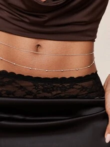 Valisandre 1 Set Of 2pcs Elegant Metal Chain Multi-Layer Pearl Waist Chain - Silver - View 4