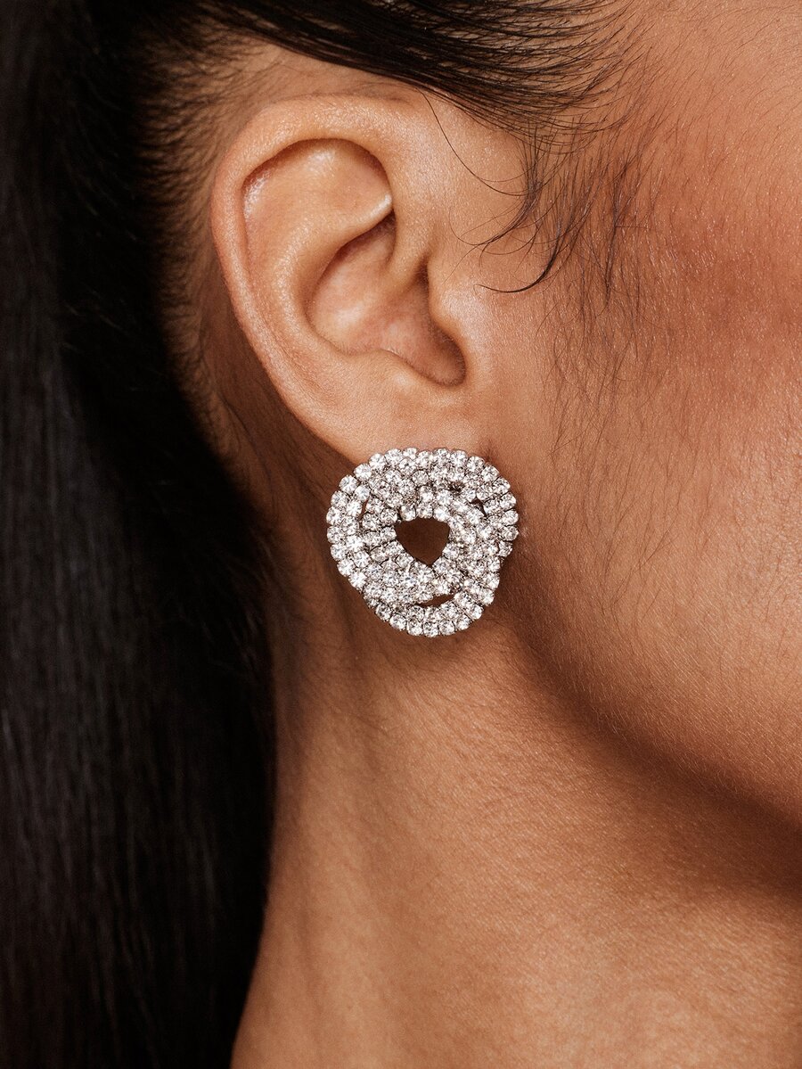 Valisandre 1pair Fashion Wrapped Design Studded Earrings - Silver - View 1