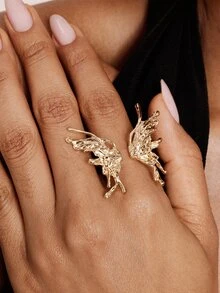 Valisandre 1pc Flowing Rock Design Personalized Butterfly Ring, Open Ring For Women's Daily Wear - Yellow Gold - View 6