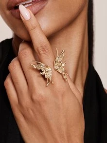 Valisandre 1pc Flowing Rock Design Personalized Butterfly Ring, Open Ring For Women's Daily Wear - Yellow Gold - View 3