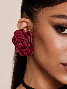 Valisandre 4pcs Set Women's Vintage Gothic Black Rose Flower Choker Necklace, Satin Rose Rope Necklace, Bracelet & Earrings Jewelry Set - Burgundy - View 6