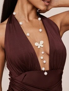 Valisandre 1pc New European And American Style Fashion Sweater Chain Long Necklace - Yellow Gold - View 3