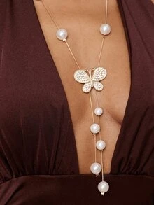 Valisandre 1pc New European And American Style Fashion Sweater Chain Long Necklace - Yellow Gold - View 6