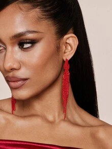 Valisandre 1pair Super Sparkly Full Crystal Fringe Earrings, Perfect For Women To Wear Daily - Red - View 7