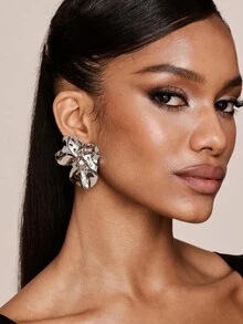 Valisandre 1pair Geometric Fashion Iron Plaquet Minimalist Luxury Casual Earrings - Silver - View 3