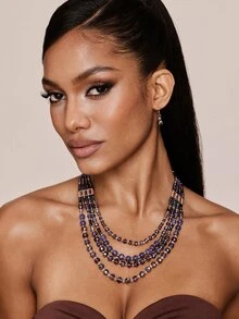 Valisandre 1 Pc Elegant Luxurious Purple Multilayer Necklace Set - Multicolor - View 8
