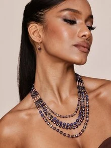 Valisandre 1 Pc Elegant Luxurious Purple Multilayer Necklace Set - Multicolor - View 3