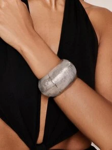 Valisandre 1pc Vintage Exaggerated Punk Style Asymmetric Bangle, Minimalist Thick Bangle Bracelet - Multicolor - View 7