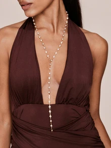 Valisandre 1pc Elegant Fashionable Faux Pearl Y-Neck Sweater Chain - Beige - View 5