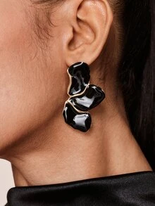 Valisandre 1 Pair Fashionable & Elegant Enameled Metal Floral Earrings - Black - View 7