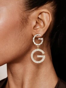 Valisandre Rhinestone Letter Decor Drop Earrings - Yellow Gold - View 1