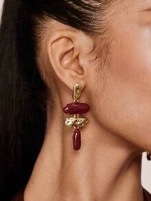 Valisandre 1 Pair Exaggerated Asymmetric Geometric Enamel Dangle Earrings, European And American Style - Multicolor - View 7