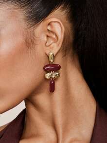Valisandre 1 Pair Exaggerated Asymmetric Geometric Enamel Dangle Earrings, European And American Style - Multicolor - View 9
