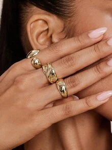 Valisandre 6pcs Plain Geometric Chunky Fashion Rings, Vintage Inspired Classic Gold Color Cocktail Rings For Women - Gold - View 4