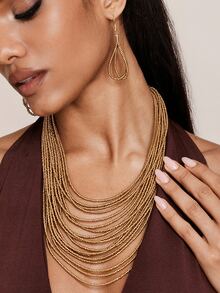 Valisandre Beaded Layered Necklace & Drop Earrings - Yellow Gold - View 1