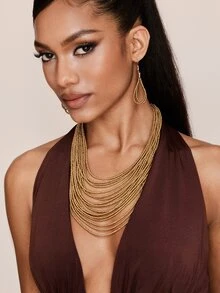 Valisandre Beaded Layered Necklace & Drop Earrings - Yellow Gold - View 5