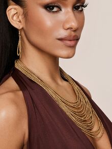 Valisandre Beaded Layered Necklace & Drop Earrings - Yellow Gold - View 8