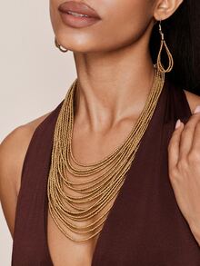 Valisandre Beaded Layered Necklace & Drop Earrings - Yellow Gold - View 6