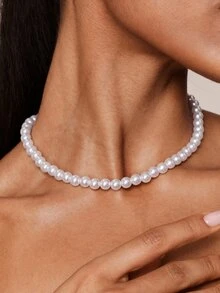 Valisandre 4pcs Faux Pearl Beaded Necklace Bracelet Earrings Set, Bridal Wedding Jewelry Accessories - Milky - View 8